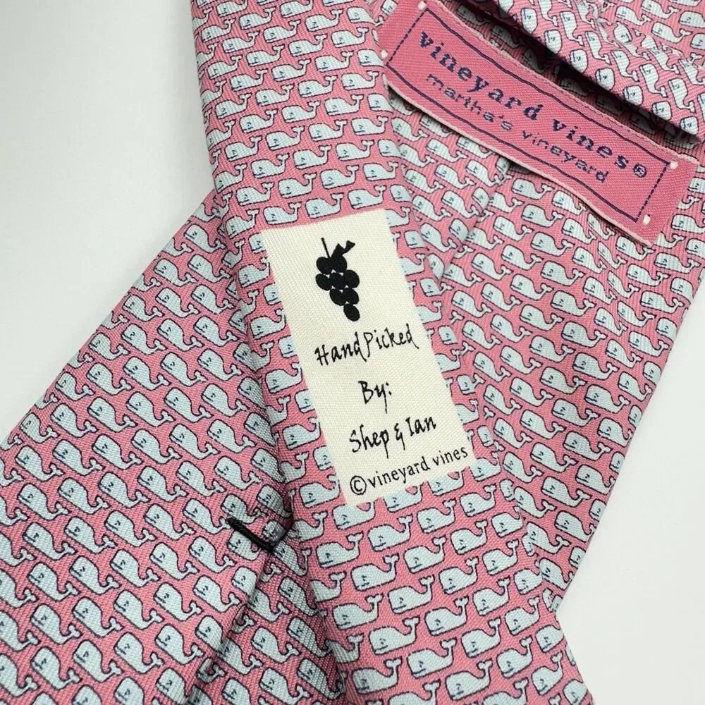 Vineyard Vines Shep & Ian Men's Silk Necktie Micro Whales Print Pink 63